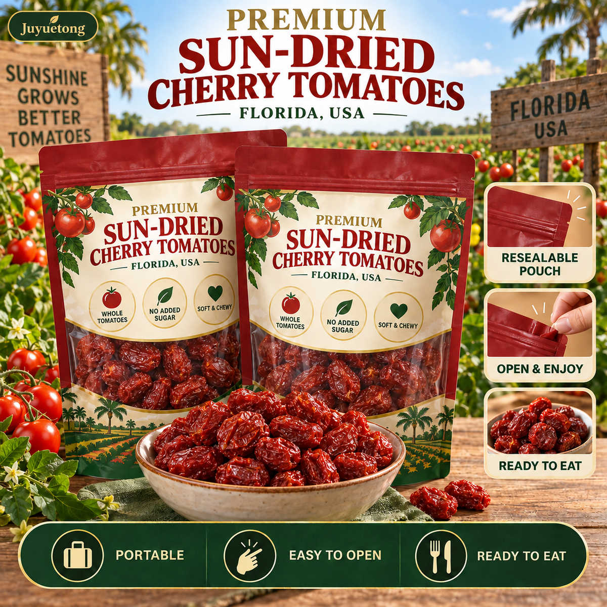 🔥 Premium Sun-Dried Cherry Tomatoes — 🍅 A Soft, Ruby-Red Fruit Snack for Active Everyday Living-Johnny