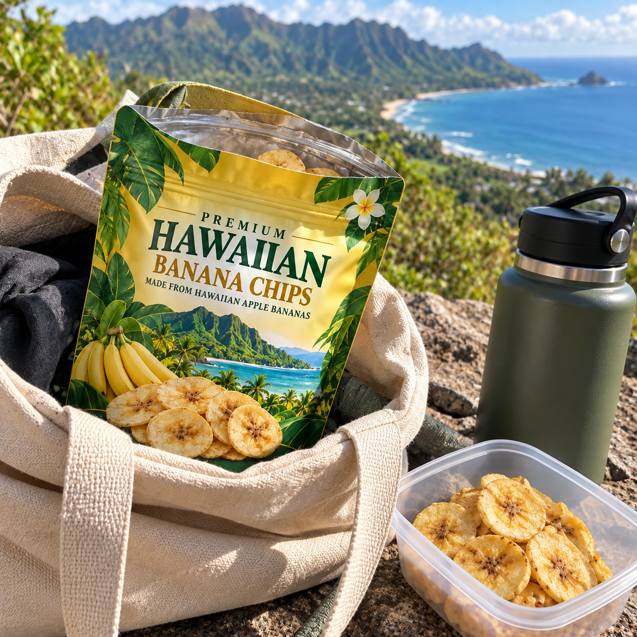 Customer enjoying Hawaiian banana chips